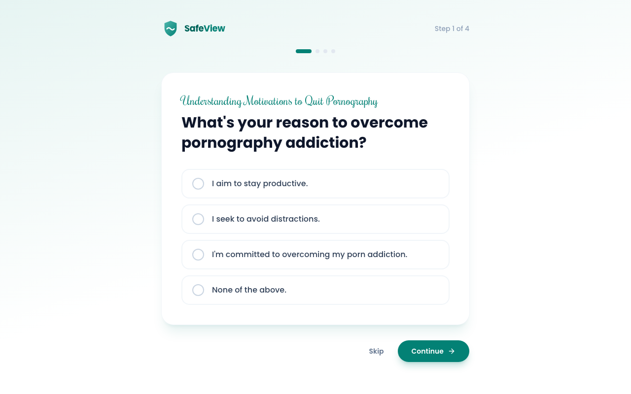 Safe View setup screen with four questions